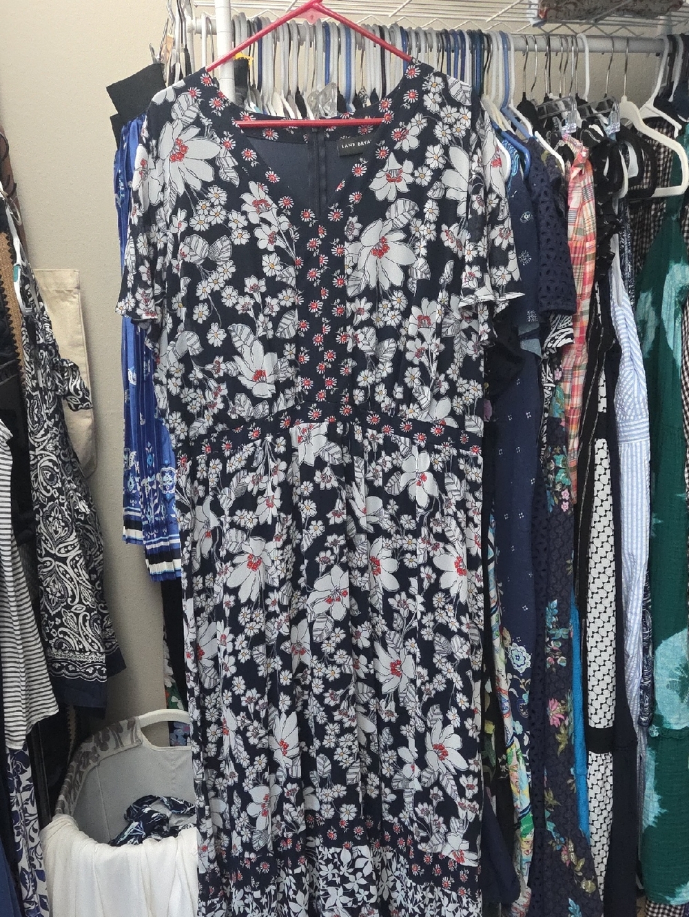 Lane Bryant Navy Maxi Dress with White Floral & Red Accents